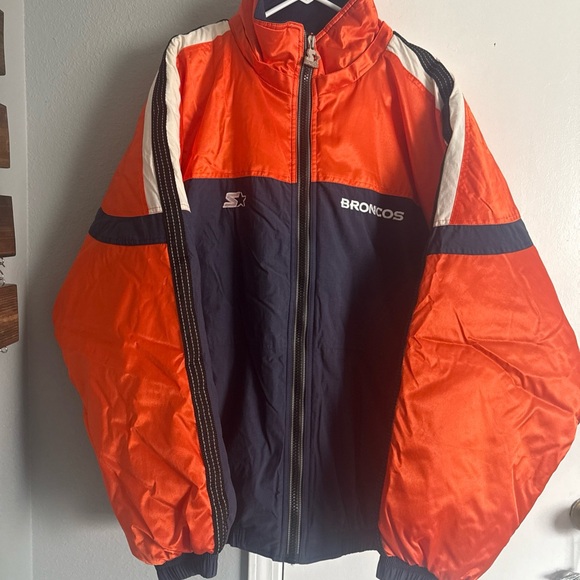 Vintage Denver Broncos Starter Brand 2XL Orange and Blue Jacket NFL Football